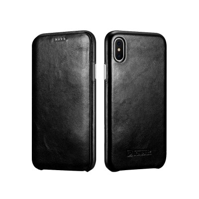 Case ICARER FOLIO Leather Curved Edge VINTAGE for Apple iPhone XS MAX - BLACK