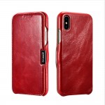 Θήκη ICARER FOLIO Δερμάτινη VINTAGE για Apple iPhone X, XS - KOKKINO
