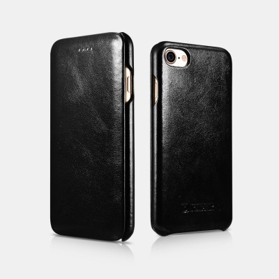 Θήκη ICARER FOLIO Leather Curved Edge VINTAGE για Apple iPhone 7, 8 - ΜΑΥΡΟ