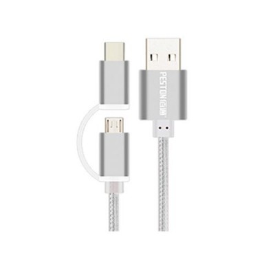 PESTON Charge and Sync cable TYPE-C and MICRO-USB 2in1, 1.0M - SILVER