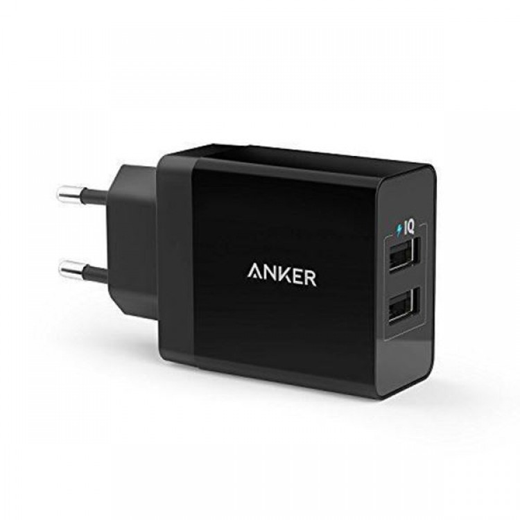 Anker 24W Οικιακός Φορτιστής PowerIQ, VoltageBoost με 2X USB PORTS - ΜΑΥΡΟ - EU PLUG