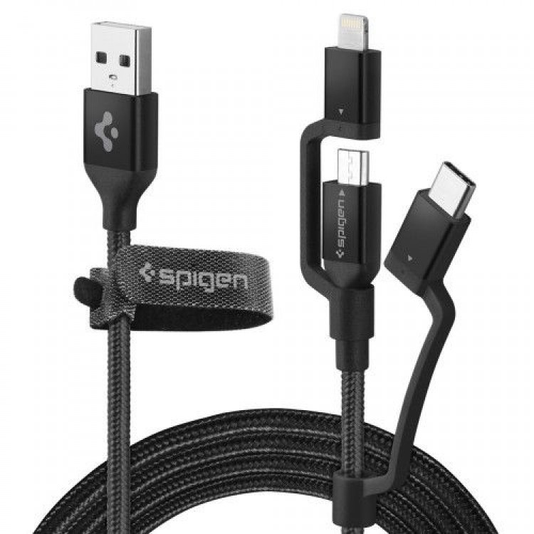 SPIGEN SGP Universal 3 σε 1 Charge and Sync TYPE-C , LIGHTNING, MICRO-USB καλώδιο 1.5m - C10I3 - ΜΑΥΡΟ