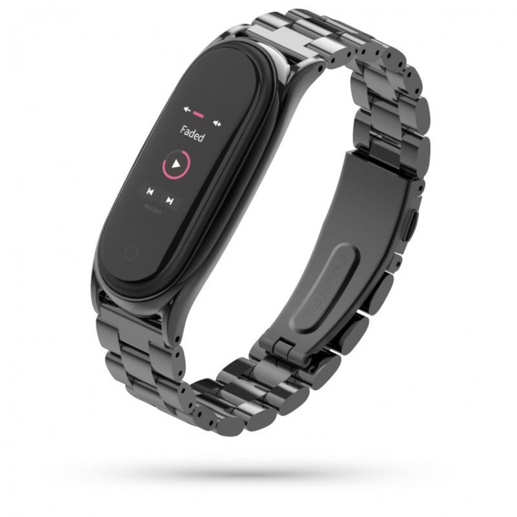 Tech Protect STAINLESS BRACELET λουράκι για XIAOMI MI BAND 5 smartwatch - ΜΑΥΡΟ