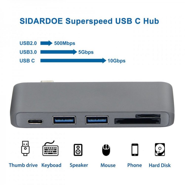 TECH PROTECT ADAPTER TYPE-C TO MULTI PORT HUB 5IN1 - ΓΚΡΙ