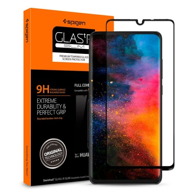 SPIGEN SGP Tempered Glass GLAST.R HD Full Coverage FC Case Friendly 3D 0.23MM for HUAWEI P30 PRO - BLACK - L37GL25745