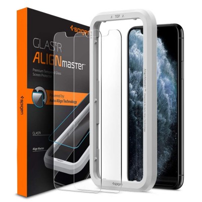 Spigen SGP Tempered Glass ALM SLIM CASE FRIENDLY with Applicator for APPLE iPhone 11 6.1 , 2-PACK - CLEAR - AGL00101