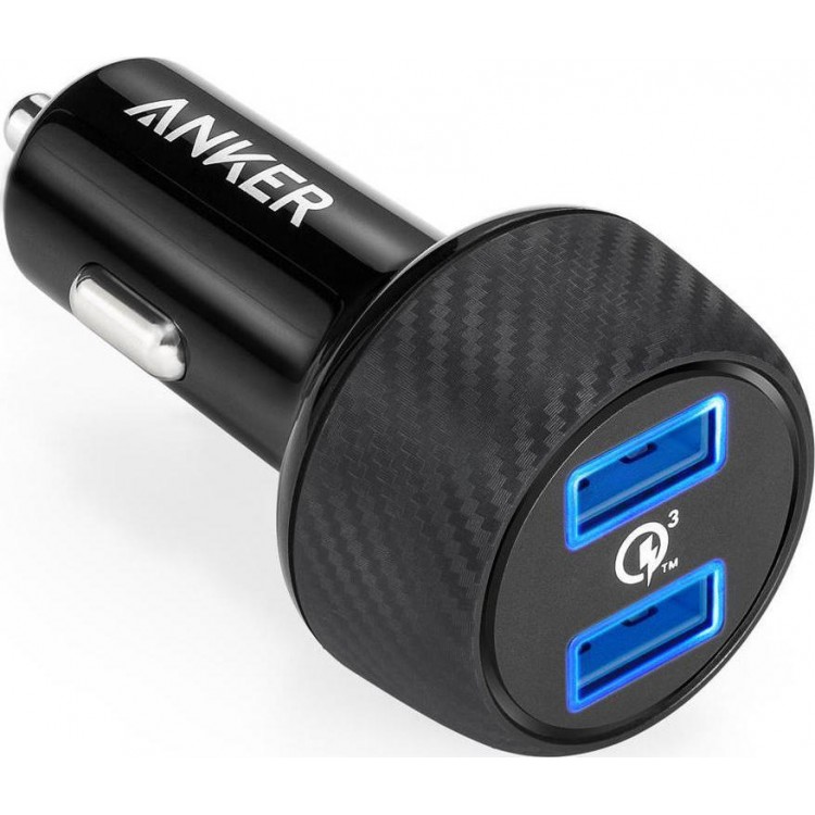 Anker 39W Φορτιστής Αυτοκινήτου PowerDrive+ 2 με Quick Charge 3.0 Dual USB 2-Port - ΜΑΥΡΟ - A2228H11