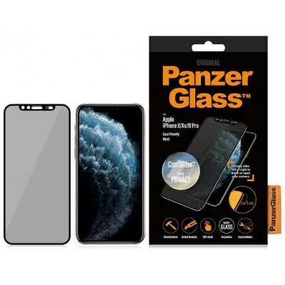 PanzerGlass Tempered Glass Fullcover Privacy CAMSLIDER Case Friendly 0.3MM for Apple iPhone 11 PRO, X, Xs - BLACK