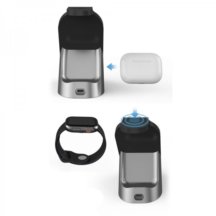 TECH PROTECT H18 3IN1 Ασύρματος Qi Φορτιστής CHARGING STATION με φορτιστή 15W για Apple Watch Series, Aripods, iPhone - ΜΑΥΡO