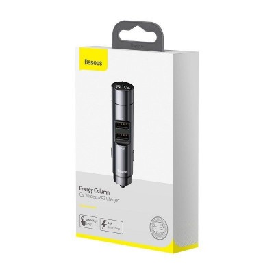 BASEUS ENERGY COLUMN 2-PORT USB bluetooth FM Transmitter 2xUSB και Φορτιστής Αυτοκινήτου - ΓΚΡΙ