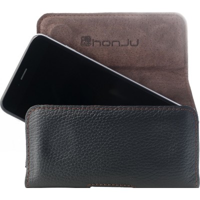 Case Honju horizon Belt Handmade Leather Magnetic Closure UNIVERSAL 5XL for Smartphones 6.7 Screen size - BLACK - 62078 