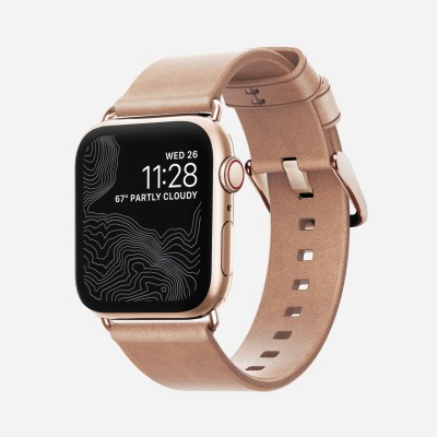 Nomad Horween Leather Strap NATURAL Modern for Apple Watch SERIES - 38mm-40mm-41mm - LIGHT BROWN with GOLD Nude CLIP - NM10JNT000