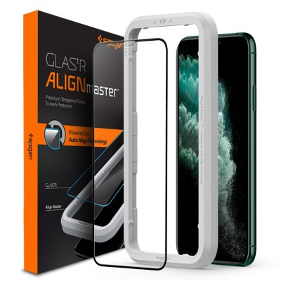 Spigen SGP Γυαλί προστασίας ALM SLIM CASE FRIENDLY με Applicator για APPLE iPhone 11 PRO MAX - ΜΑΥΡΟ - AGL00098