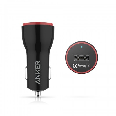 Anker 24W PowerDrive+ 1 Φορτιστής Αυτοκινήτου με καλώδιο MICRO-USB με Quick Charge 3.0 - ΜΑΥΡΟ - B2210H11