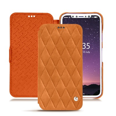 Θήκη NOREVE Δερμάτινη Πορτοφόλι Nubuck Suede για Apple IPhone X , XS - Exception Couture - Mandarine vintage - 2115TD42-PC/f