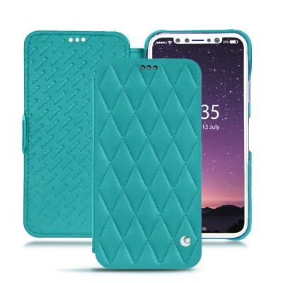 Case NOREVE Leather Wallet Nappa for Apple IPhone X, XS - Pulsion Couture fluo - Bleu fluo - 2115TD38-PCf