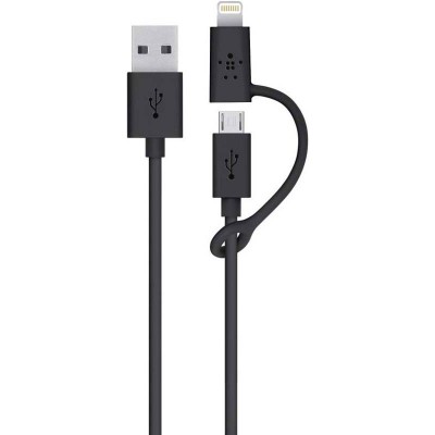 Belkin Καλώδιο Συγχρονισμού και Φόρτισης USB 2in1 MicroUSB με Lightning Adapter 0.9M - ΜΑΥΡΟ - F8J080bt03-BLK