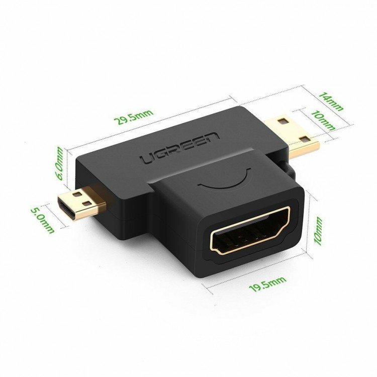 UGREEN 20144 adapter mini,micro HDMI σε HDMI GOLD PLATED - ΜΑΥΡΟ - UGR636BLK