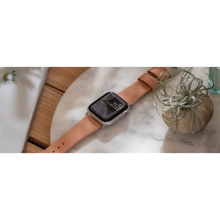 Nomad Horween Δερμάτινο Strap NATURAL Modern για Apple Watch series - 38mm-40mm-41mm - ΑΝΟΙΚΤΟ ΚΑΦΕ με ΑΣΗΜΙ ΚΛΙΠ - NM10JNS000 