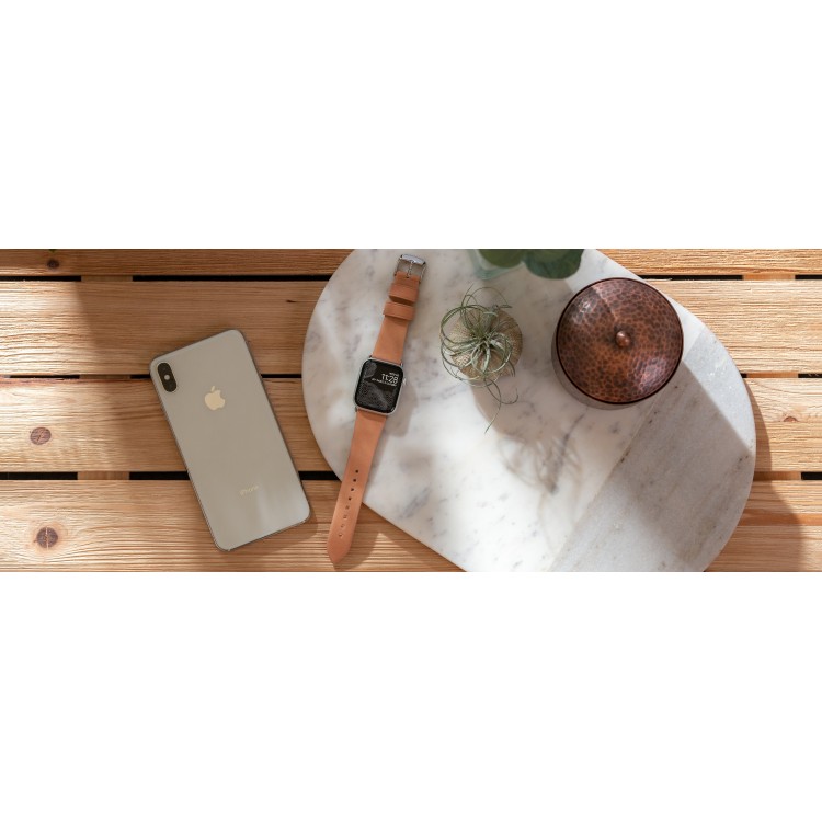 Nomad Horween Δερμάτινο Strap NATURAL Modern για Apple Watch series - 38mm-40mm-41mm - ΑΝΟΙΚΤΟ ΚΑΦΕ με ΜΑΥΡΟ ΚΛΙΠ - NM10JNB000