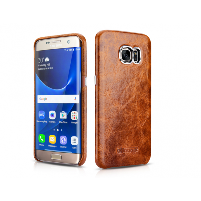 Θήκη ICARER Δερμάτινη Oil Wax Back Cover για SAMSUNG GALAXY S7 EDGE - ΚΑΦΕ