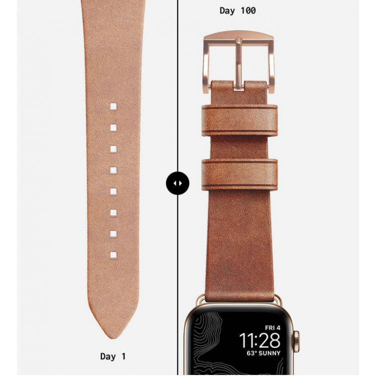 Nomad Horween Δερμάτινο Strap NATURAL Modern για Apple Watch SERIES - 38mm-40mm-41mm - ΑΝΟΙΚΤΟ ΚΑΦΕ με ΧΡΥΣΟ Nude ΚΛΙΠ - NM10JNT000