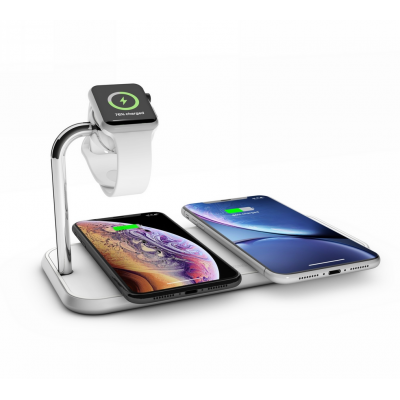 Zens Aluminium Dual Wireless Qi Charger with Apple Watch Series 10W charger - WHITE - ZEDC05W00
