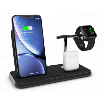 Zens Aluminium Wireless Qi Charger 20W with Aluminium Stand for Apple Watch Series, APPLE AIRPODS - BLACK - ZEDC07B00