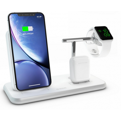 Zens Aluminium Wireless Qi Charger 20W with Aluminium Stand for Apple Watch Series, APPLE AIRPODS - WHITE - ZEDC07W00