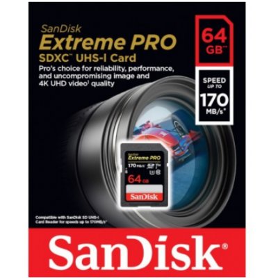 SanDisk SD CARD Extreme Pro 64MB 170MB V30 UHS-I U3 CLASS 10 - SDSDXXG-064G-GN4IN