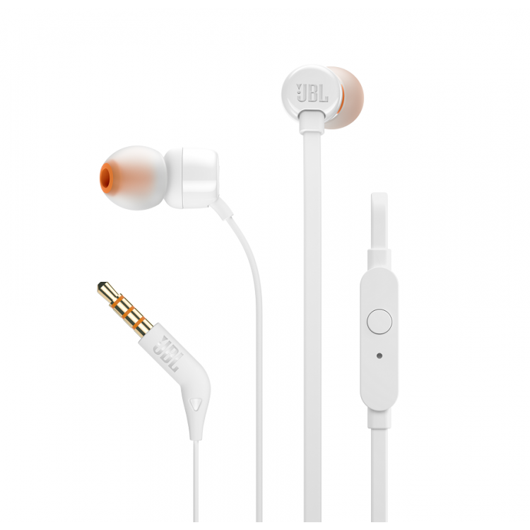 JBL by HARMAN, Ακουστικά mic Hands-Free FLAT CABLE με εργονομικά Ear Pads - ΛΕΥΚΟ - T110