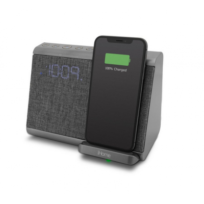 iHome Wireless Charging Bluetooth Dual Alarm Clock with Speakerphone and USB Charging - Black - iBTW39