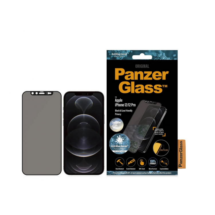 PanzerGlass Γυαλί προστασίας Fullcover Privacy CamSlider "Edge-to-Edge" Case Friendly 0.3MM για Apple iPhone 12, 12 PRO 6.1 - ΜΑΥΡΟ