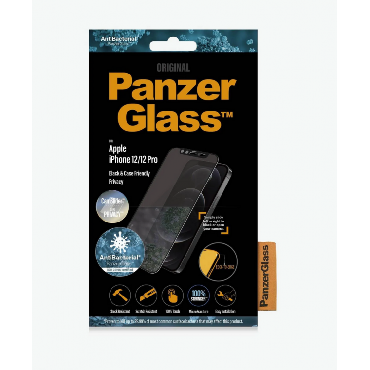 PanzerGlass Γυαλί προστασίας Fullcover Privacy CamSlider "Edge-to-Edge" Case Friendly 0.3MM για Apple iPhone 12, 12 PRO 6.1 - ΜΑΥΡΟ