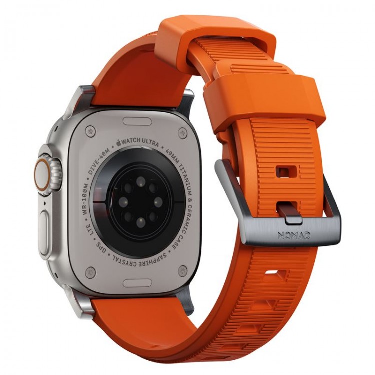 NOMAD Sport Rugged Strap Αδιάβροχο σιλικόνης για Apple Watch 1,2,3,4,5,6,SE,7,8,9 Ultra series - 42mm-44mm-45mm-49mm - ΠΟΡΤΟΚΑΛΙ ΑΣΗΜΙ - NM01287285