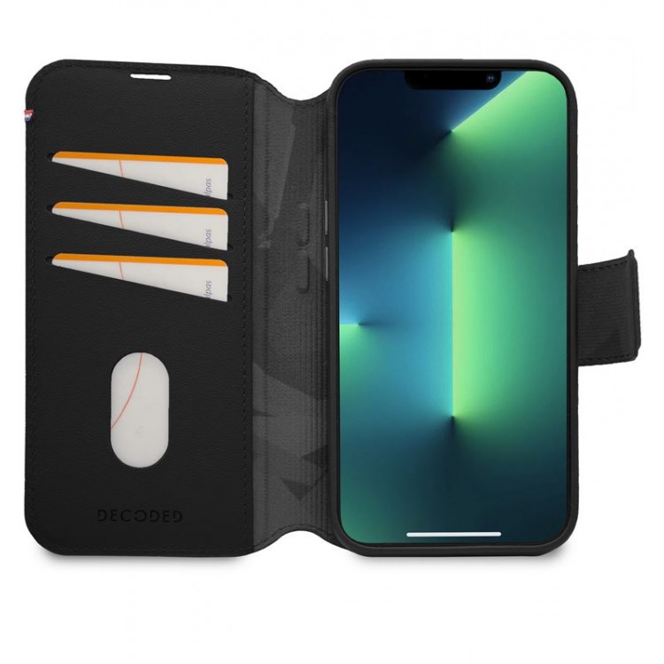 Θήκη Decoded Γνήσια Δερμάτινη MagSafe πορτοφόλι Leat Det Wallet για Apple iPhone 14 PRO 6.1 2022 - Μαύρο - D23IPO14PDW5BK