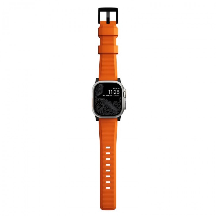 NOMAD Sport Rugged Strap Αδιάβροχο σιλικόνης για Apple Watch 1,2,3,4,5,6,SE,7,8,Ultra series - 42mm-44mm-45mm-49mm - ΠΟΡΤΟΚΑΛΙ ΜΑΥΡΟ - NM01217985