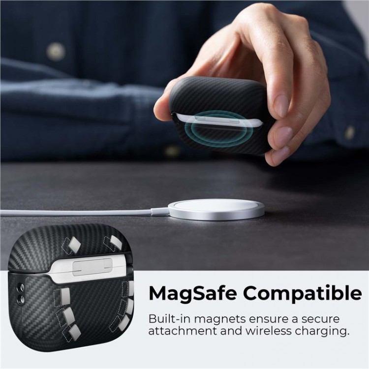 Θήκη Pitaka MagEZ MagSafe συμβατή με Apple AirPods Pro / PRO 2 - ΜΑΥΡΟ ΓΚΡΙ - APM7001