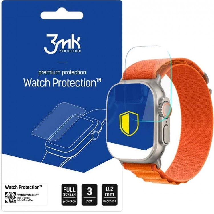 3MK Γυαλί προστασίας 7H FLEXIBLE GLASS για APPLE WATCH Ultra SERIES 1 / 2 49MM - 3 TEM - ΔΙΑΦΑΝΟ