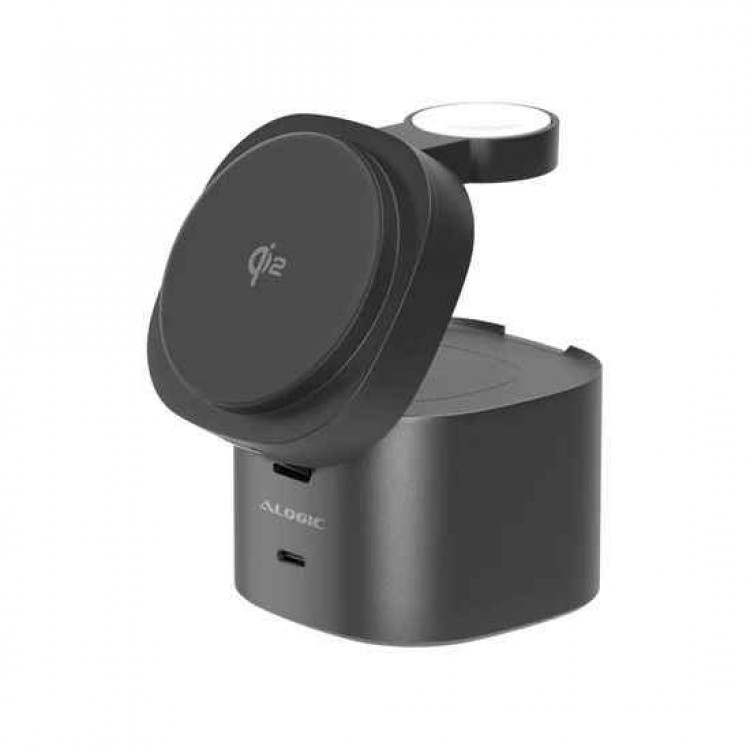 ALOGIC PowerPod 4-σε1 Universal Φορτιστής ταξιδίου, Qi2/MagSafe Wireless Charger for iPhone, Apple Watch, Earbuds και USB-C συσκευές - ΜΑΥΡΟ - AL-AL41WCPO-BK