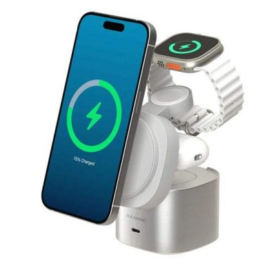ALOGIC PowerPod Universal 4-σε-1 Φορτιστής Ταξιδίου, Qi2/MagSafe ασύρματος φορτιστλης για iPhone, Apple Watch, Earbuds, καθως και USB-C Συσκευές - ΛΕΥΚΟ - AL-AL41WCPO-WH