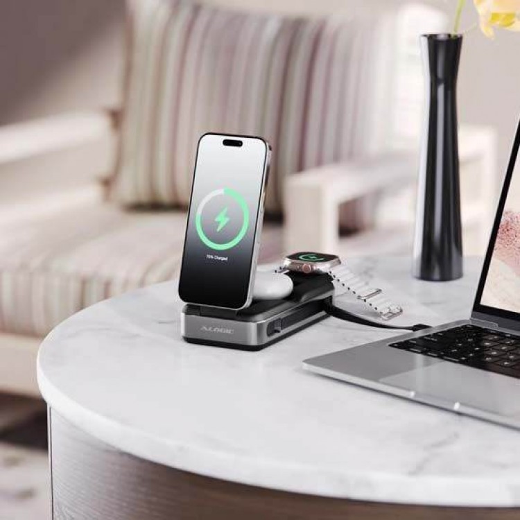 ALOGIC Roam 21.000mAh 6-σε1 Universal Φορτιστής ταξιδίου, Power Bank 15W Qi2, USB-C ,100W με ενσωματωμένο retractable USB-C καλώδιο - ΜΑΥΡΟ - AL-R20KWCPB100W