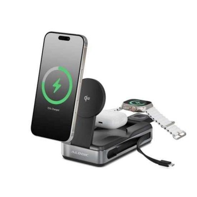 ALOGIC Roam 21.000mAh 6-σε1 Universal Φορτιστής ταξιδίου, Power Bank 15W Qi2, USB-C ,100W με ενσωματωμένο retractable USB-C καλώδιο - ΜΑΥΡΟ - AL-R20KWCPB100W