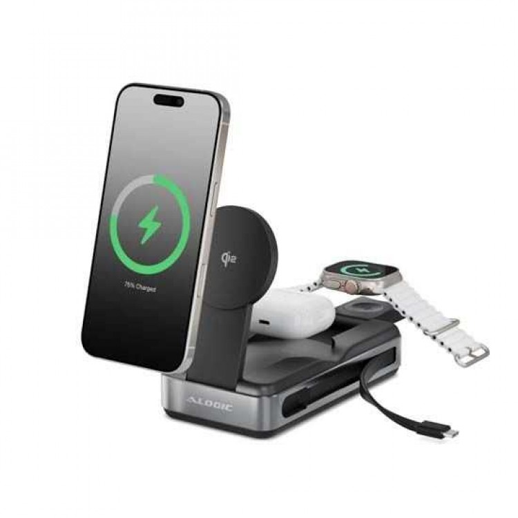 ALOGIC Roam 21.000mAh 6-σε1 Universal Φορτιστής ταξιδίου, Power Bank 15W Qi2, USB-C ,100W με ενσωματωμένο retractable USB-C καλώδιο - ΜΑΥΡΟ - AL-R20KWCPB100W