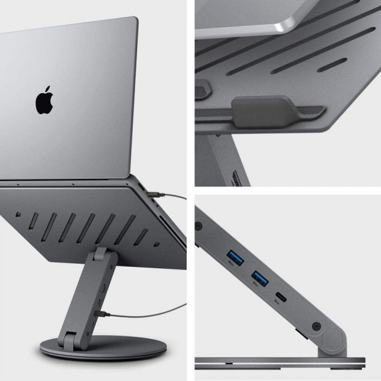 SPIGEN SGP ArcDock 6-σε-1 LD204H LAPTOP STAND HUB UNIVERSAL περιστρεφόμενη βάση Aλουμινίου για Noteboos, laptops εώς 15.6" - ΓΚΡΙ  - AMP08885