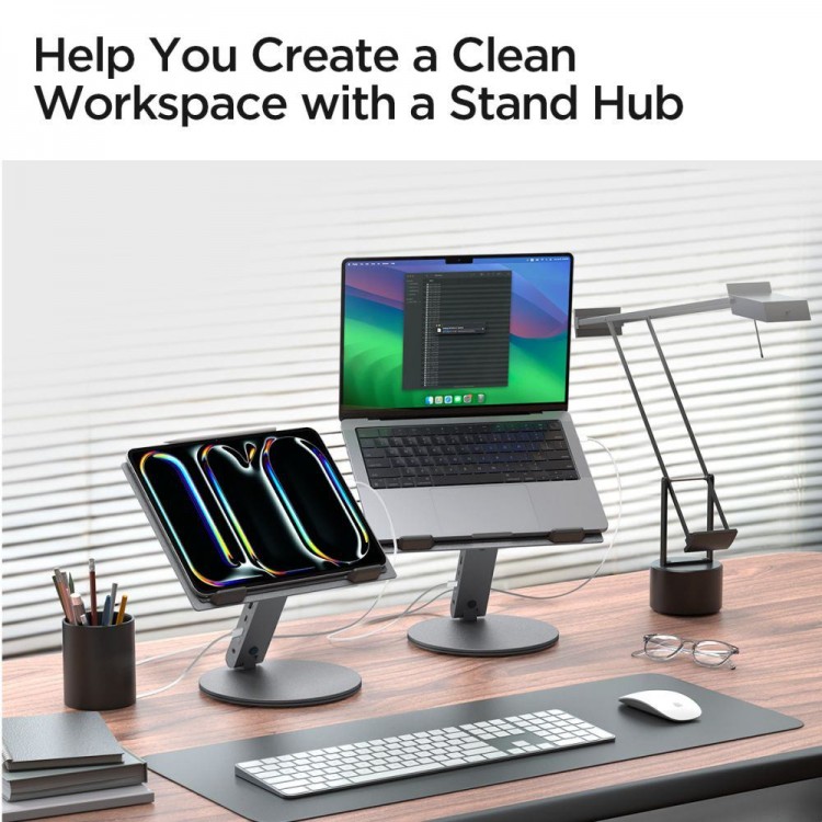 SPIGEN SGP ArcDock 6-σε-1 LD204H LAPTOP STAND HUB UNIVERSAL περιστρεφόμενη βάση Aλουμινίου για Noteboos, laptops εώς 15.6" - ΓΚΡΙ  - AMP08885