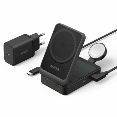 Anker MagGo 15W MAGSAFE Σταθμός φόρτισης 3in1 Qi2 για Apple WATCH Series, AIRPODS με 40W USB-C φορτιστή Type-C καλώδιο - ΜΑΥΡΟ - B2557311