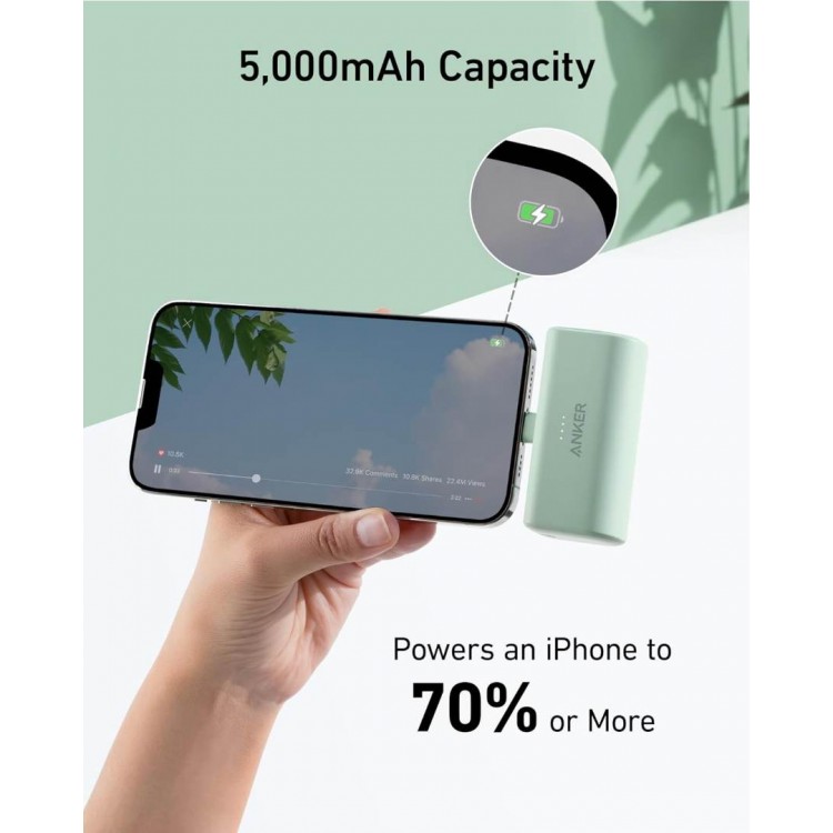 Anker 621 PowerBank Nano με Lightning υποδοχή , 5000mAh, 12W, MFi - ΛΕΥΚΟ - A1645G21