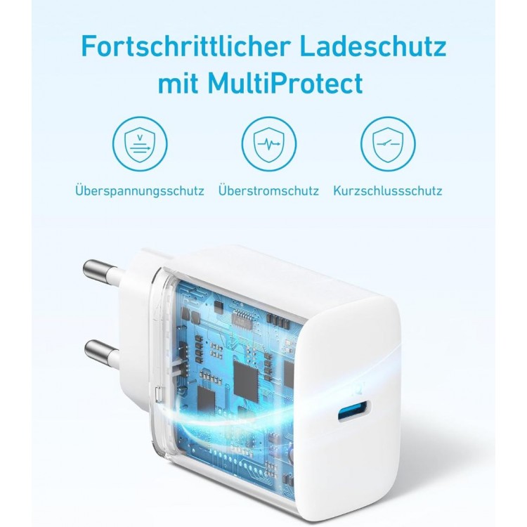 Anker 20W Οικιακός Φορτιστής με 1xType-C θύρα και 1.5μ. USB-C καλώδιο φόρτισης - EU PLUG - ΛΕΥΚΟ -  B2347321