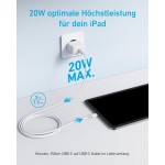 Anker 20W Οικιακός Φορτιστής με 1xType-C θύρα και 1.5μ. USB-C καλώδιο φόρτισης - EU PLUG - ΛΕΥΚΟ -  B2347321